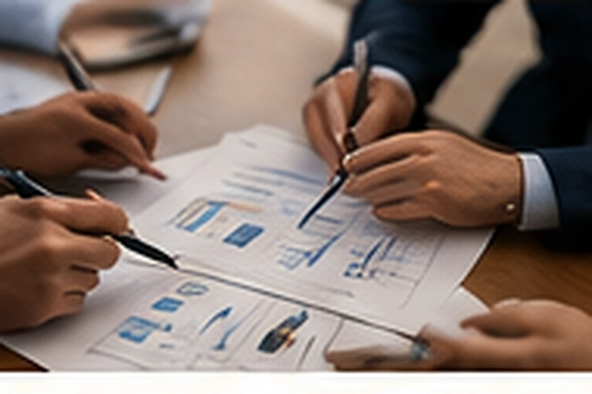 A private business decision table with notes, laptop and Dubai context